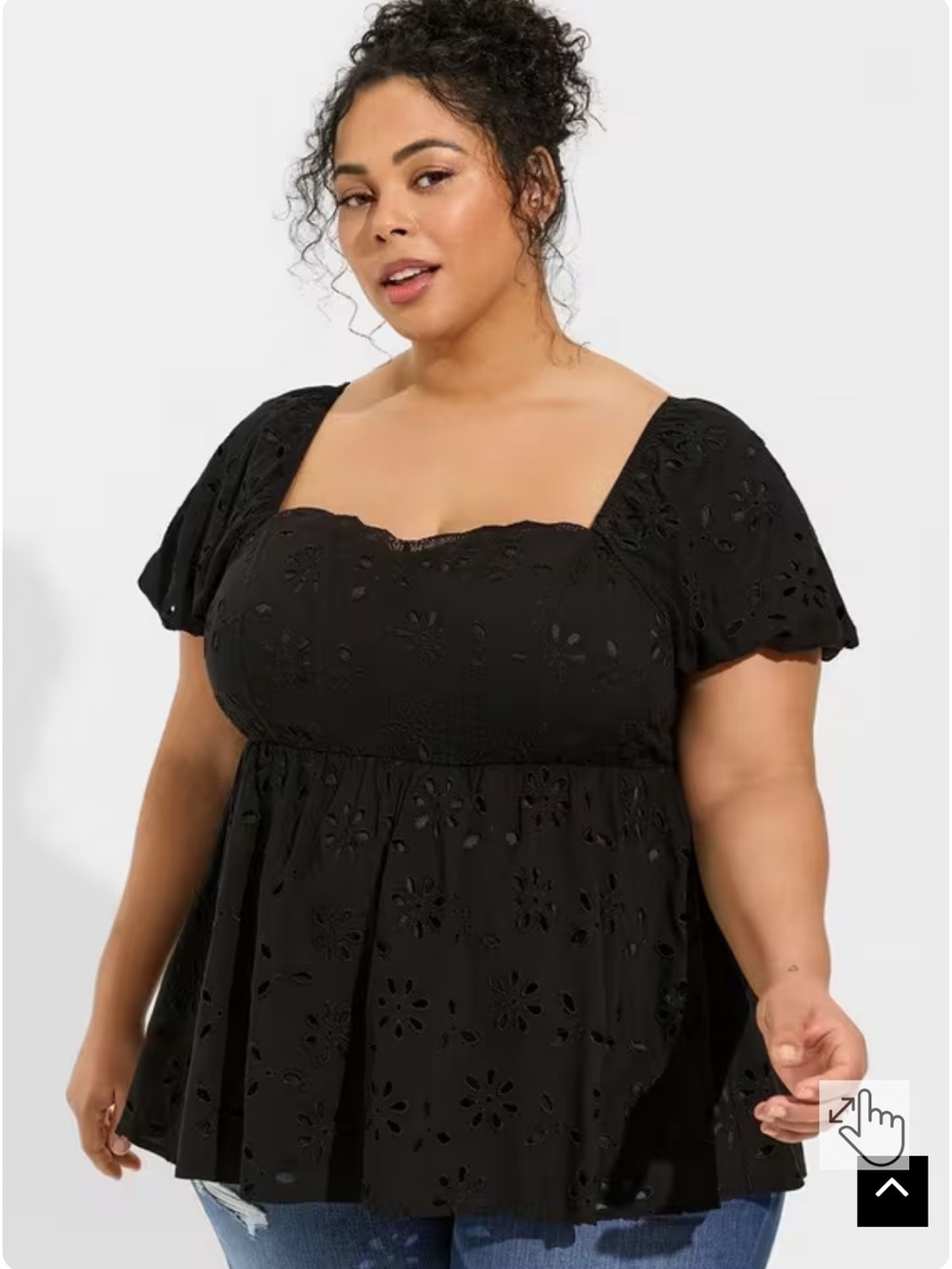 Torrid Black 3X Babydoll Eyelet Challis Blouse
